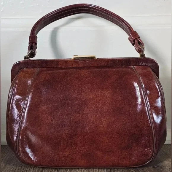 Vintage Etra Cinnamon Brown Bowling Bag Style Purse - Picture 2 of 8